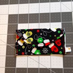 Christmas Mittens Gift Card Holder Reusable Lined Fabric Washable Snaps Closed